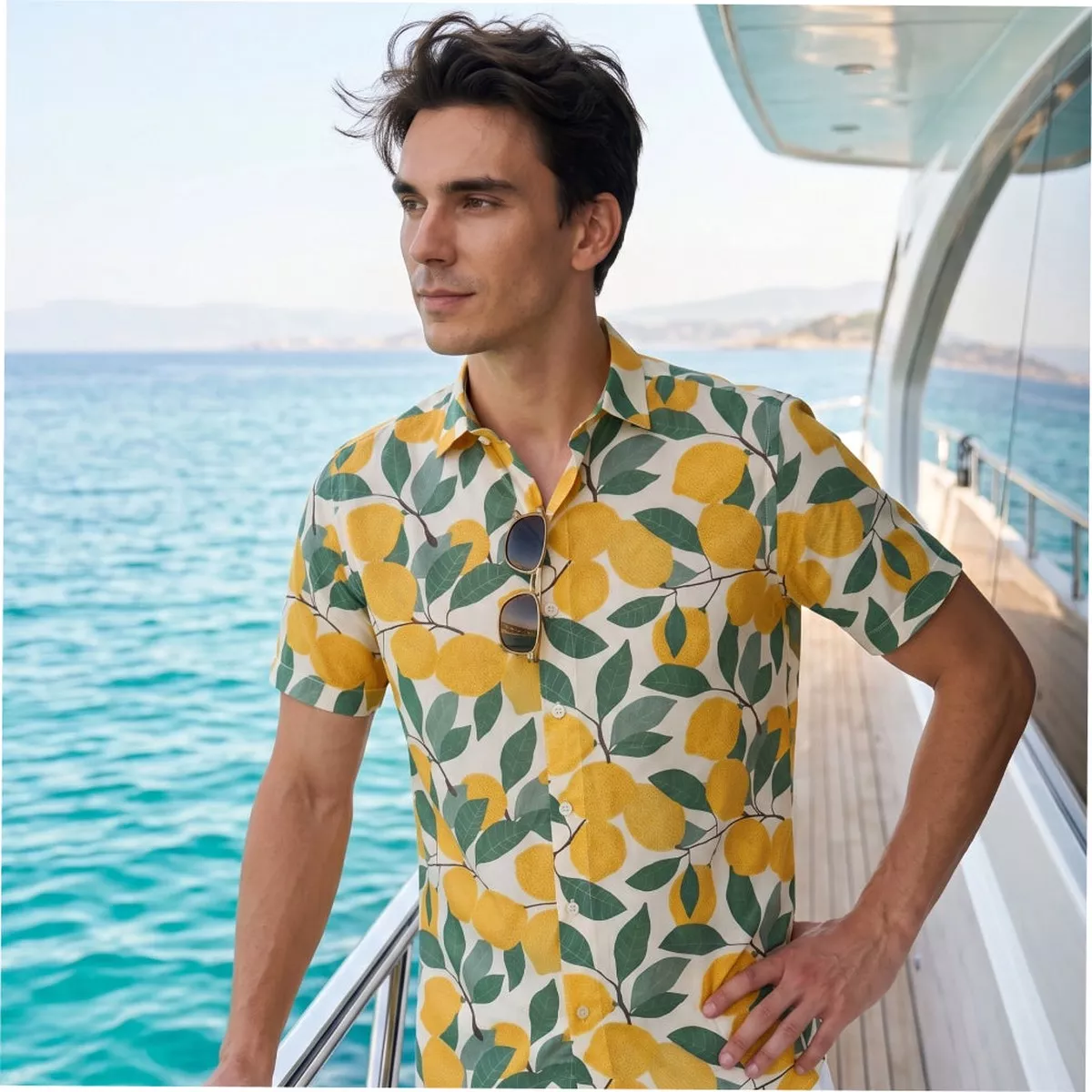 15 Buttons Limon Pet Parent Shirt for Men (Yellow/Green)