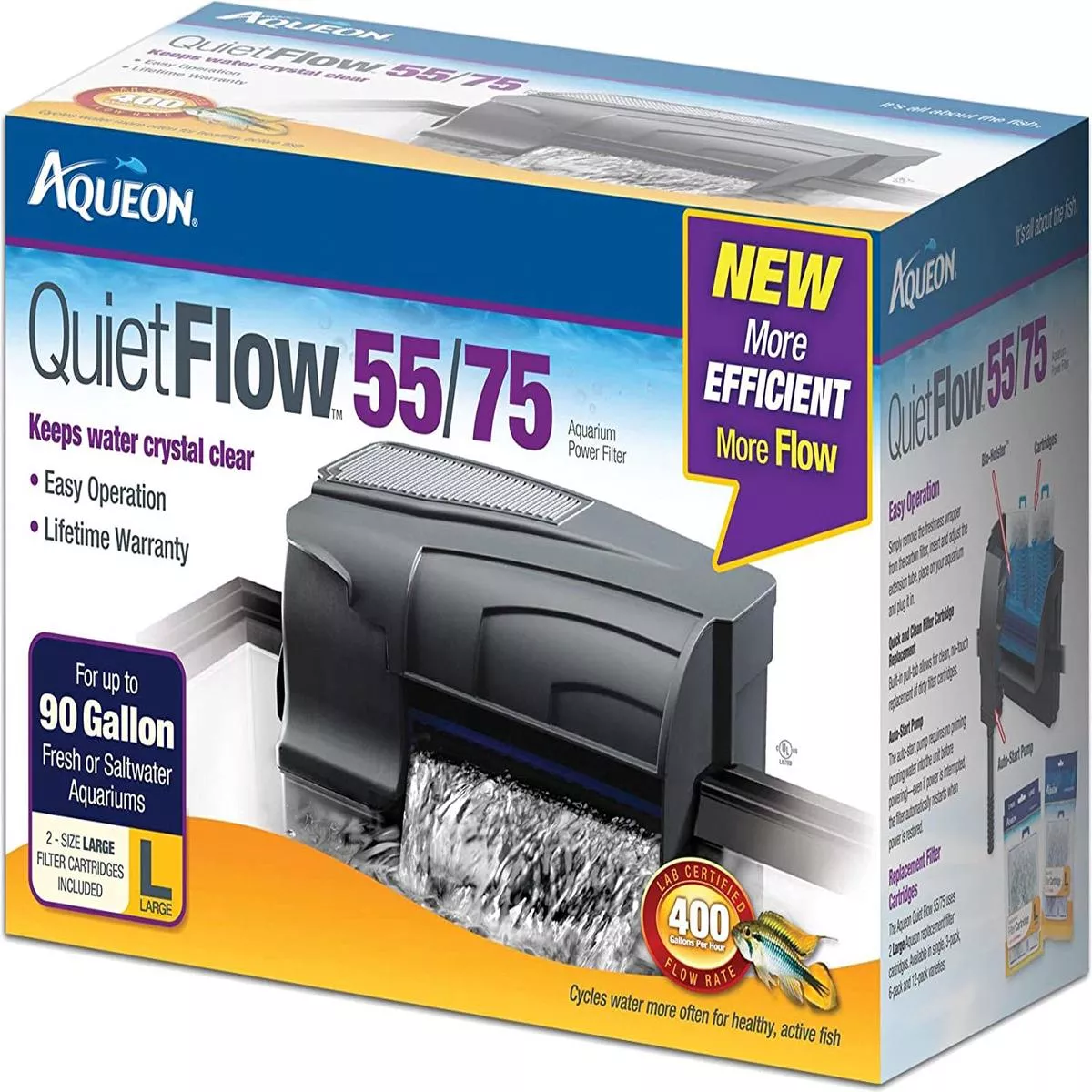 Aqueon QuietFlow 55/75 LED PRO Aquarium Power Filters, 90-gal