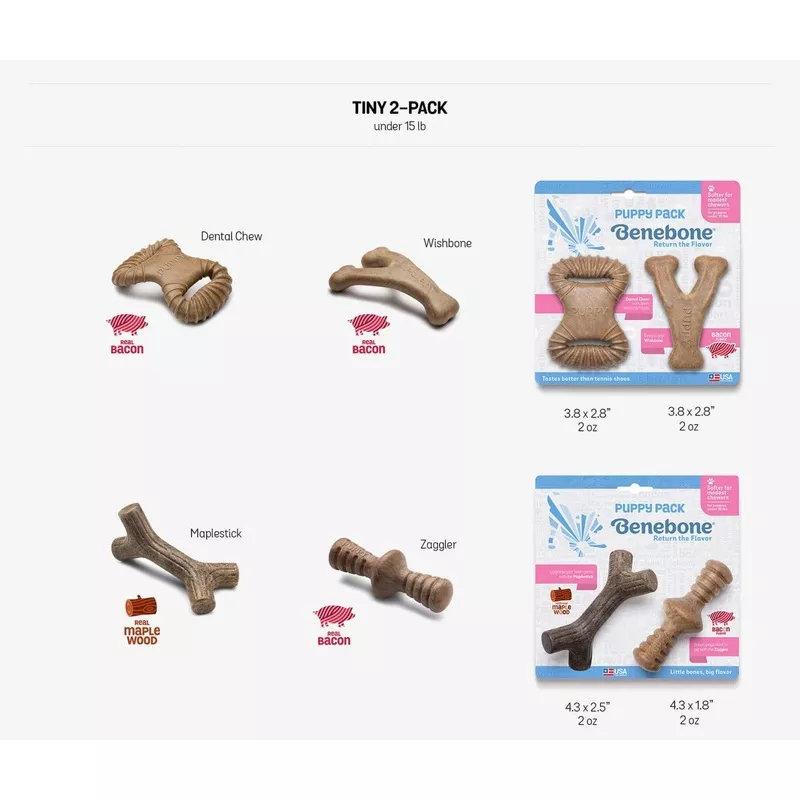 Benebone Pup 2Pk Maple/Zaggler Bacon
