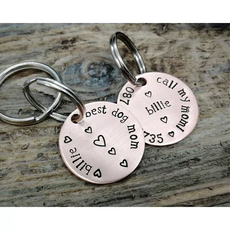 'best dog mom' keychain & matching dog tag Copper