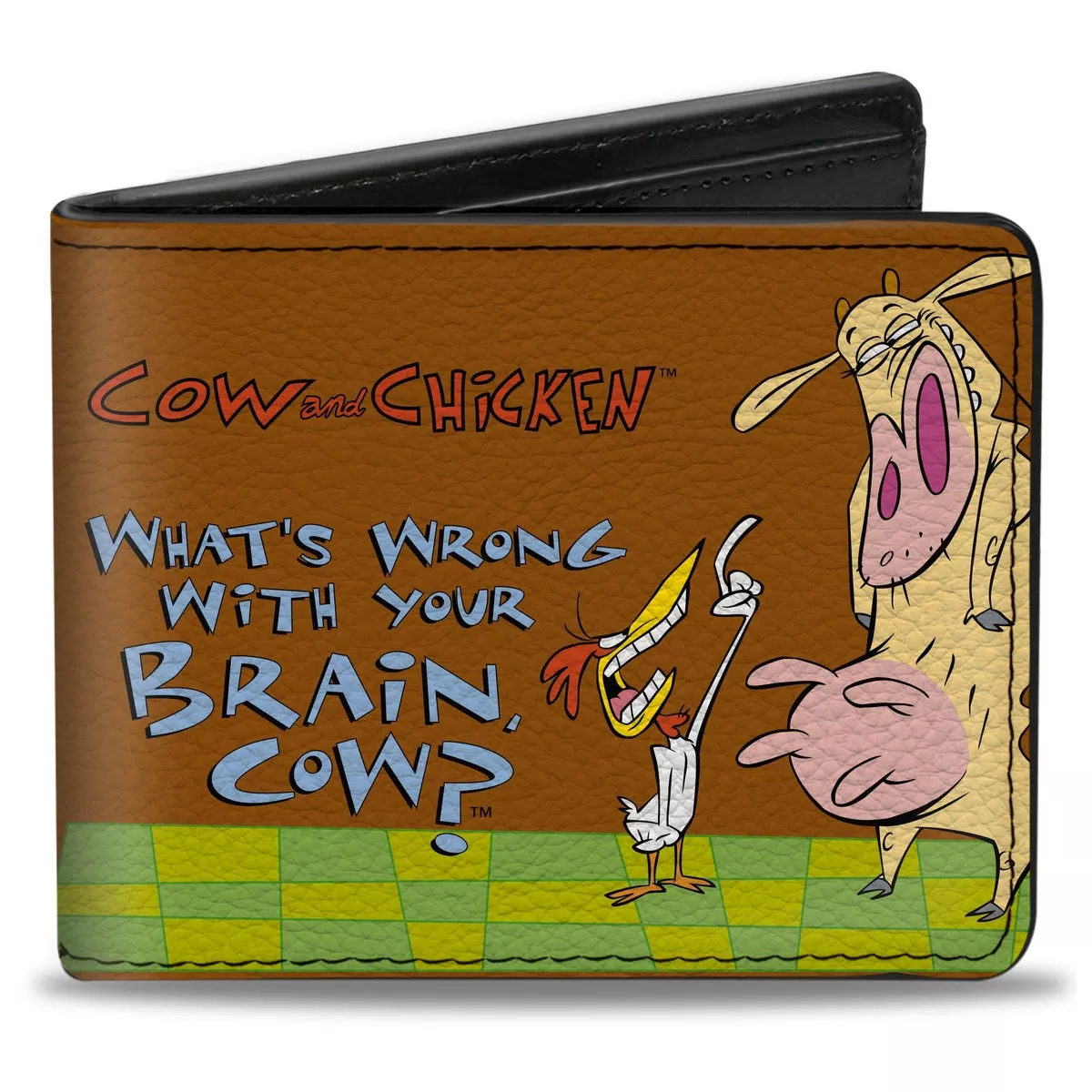 Bi-Fold Wallet - COW AND CHICKEN WHAT'S WRONG WITH YOUR BRAIN Pose Brown