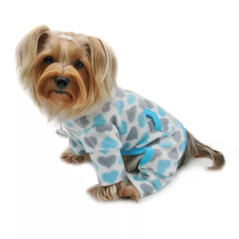 Blue & Gray Hearts Fleece Turtleneck Pajamas Blue
