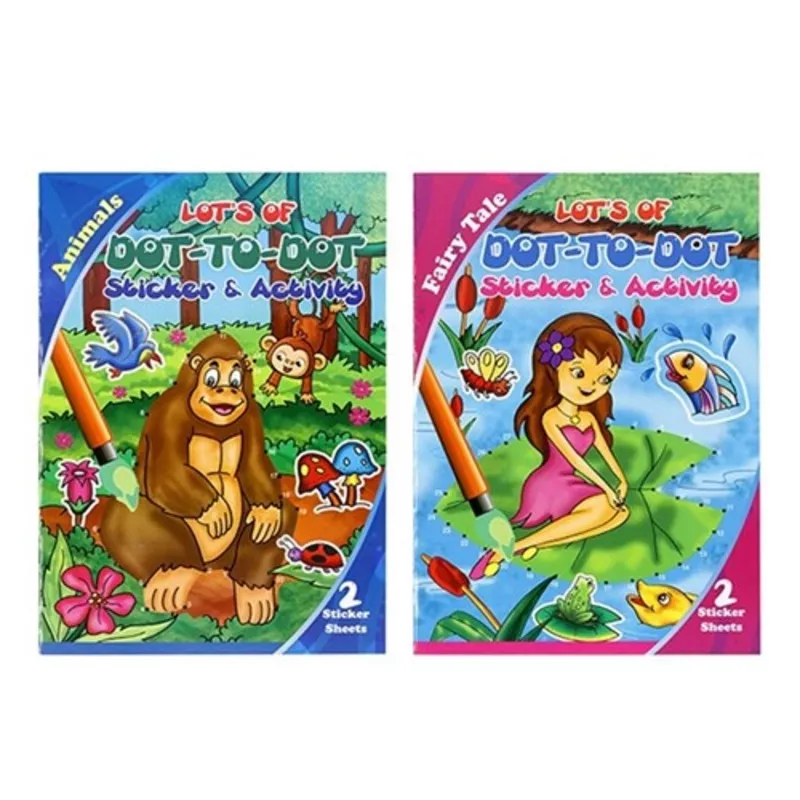 Book Kids Colouring Dot To Dot w Stickers A4 32pg 2 Asstd