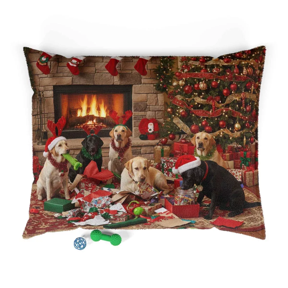 Festive Holiday Fireplace Pet Bed