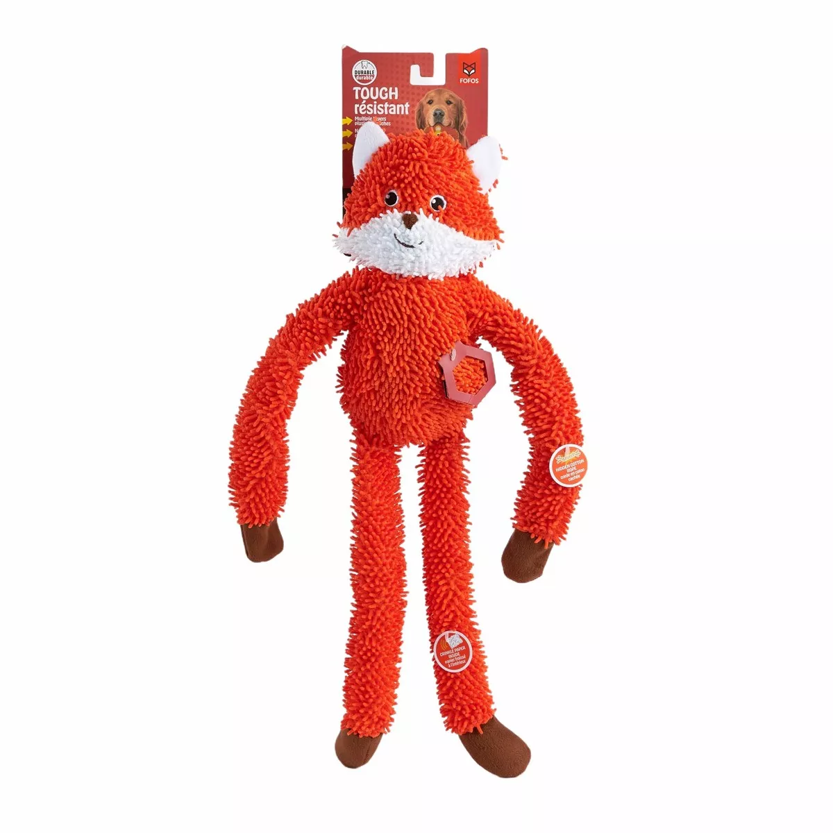 Fofos Fox Long Body Tough Plush Toy for Dogs