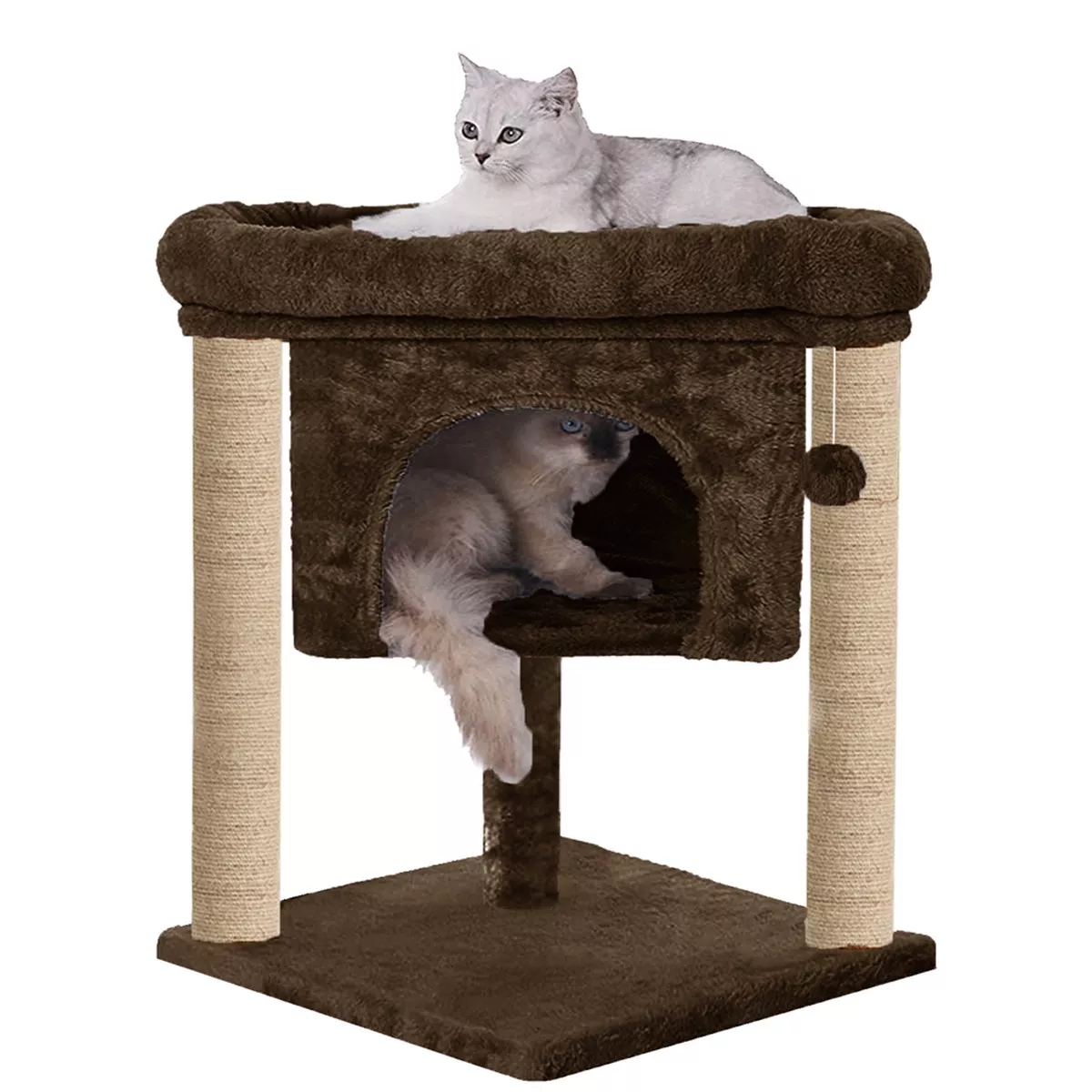 Furrlovers Cat & Kitten Scratching Post Activity Tree with Plush Fur, Jute Rope & Detachable Bed (Grey)