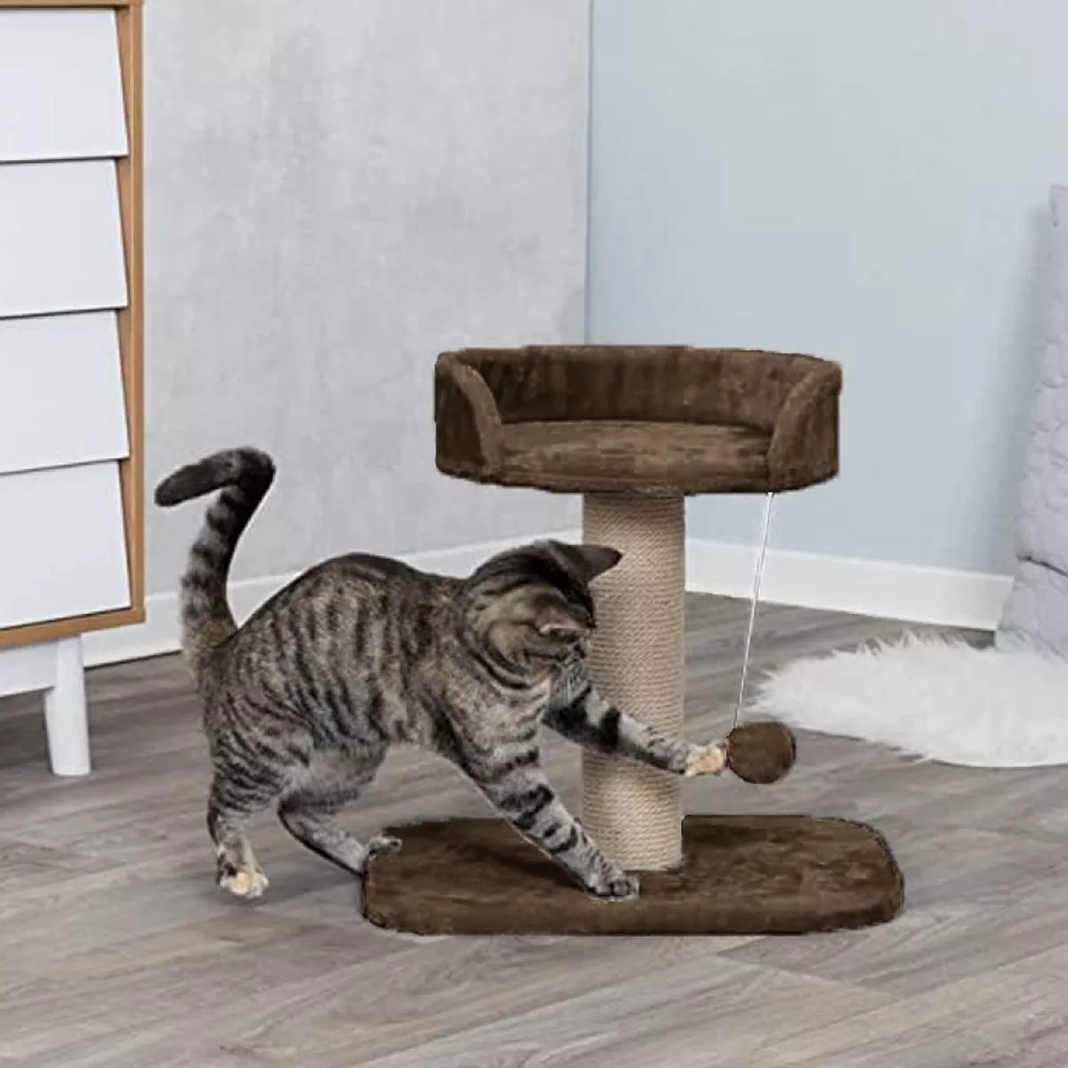 Furrlovers Jute Scratching Posts with Hanging Ball Activity Tree for Cats (Brown)