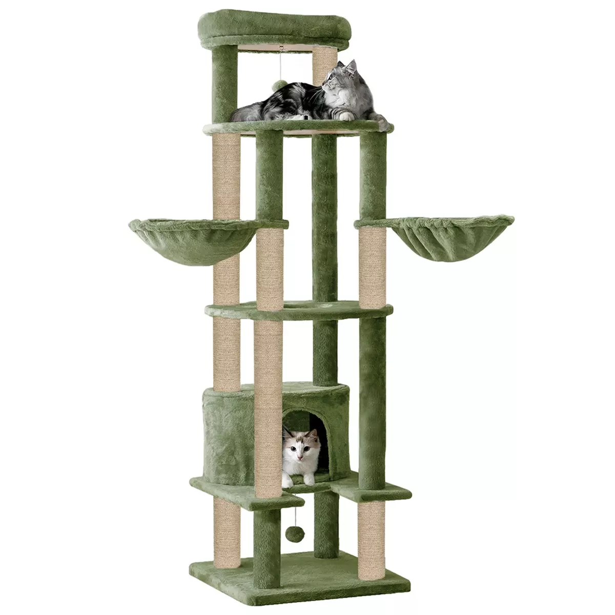 Furrlovers Multi Level Cat Tree Tower with Scratching Posts, Hammock & Condo (Green)