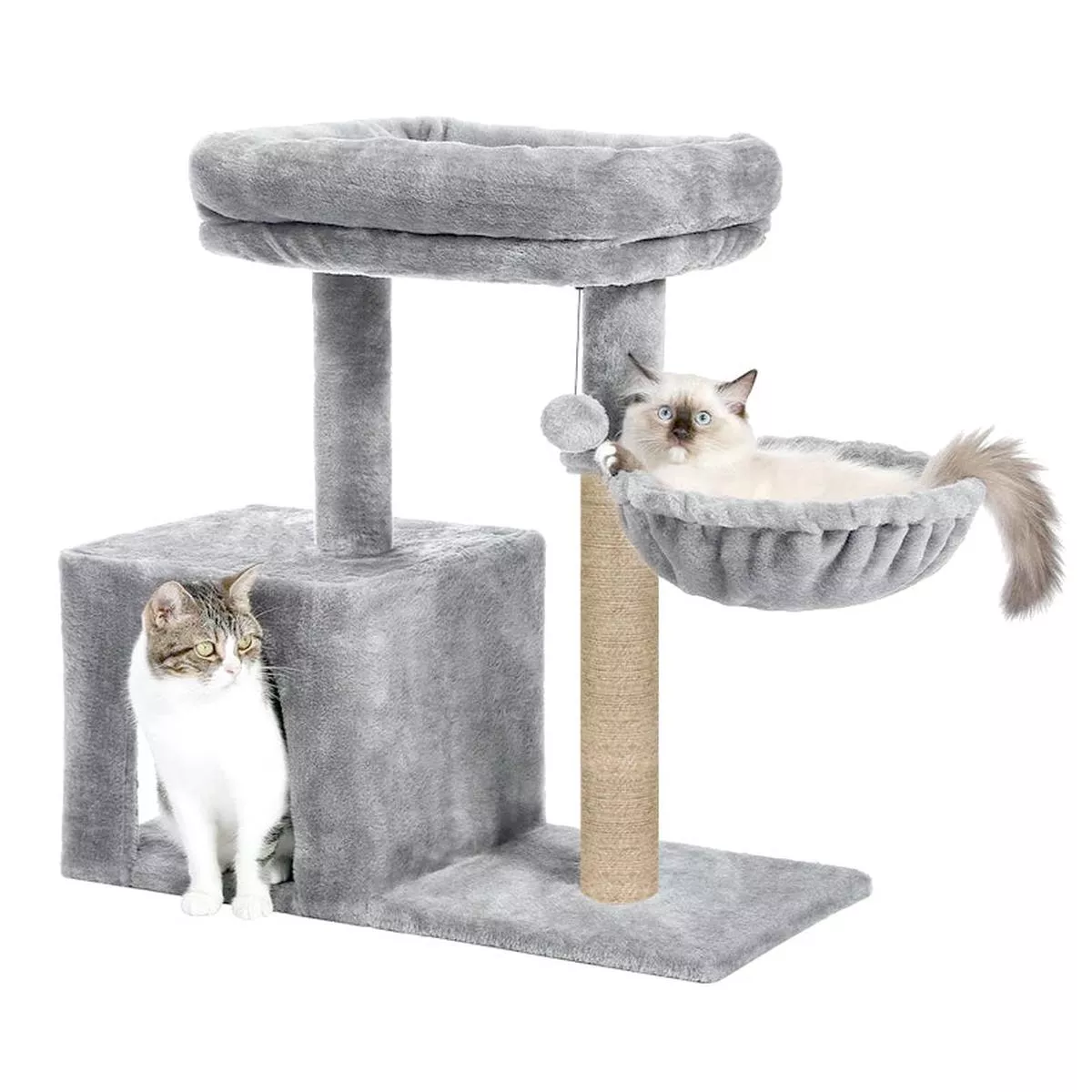 Furrlovers Multilevel Activity Tower with Plush Hammock and Perch Seats for Cats (Grey)