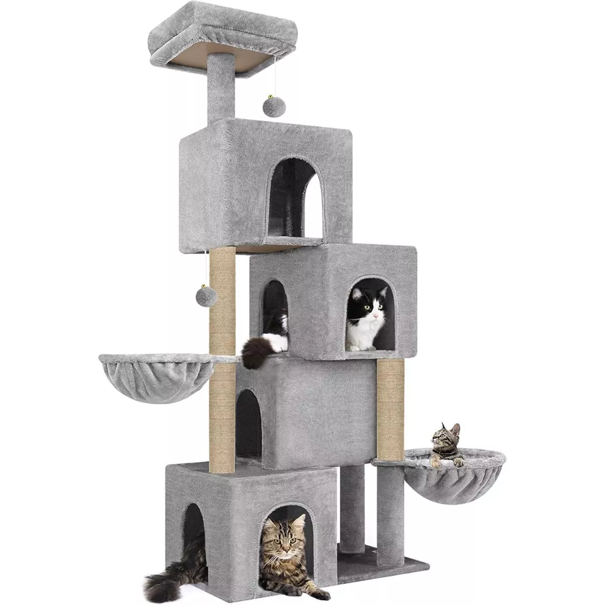 Furrlovers Multilevel Plush Cat Tree with Condo, Hammock & Jute Rope Scratching Posts (Green)