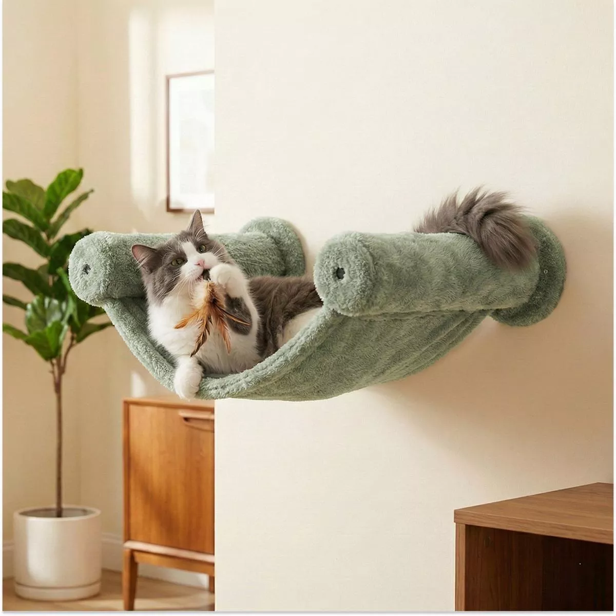 Furrlovers Wall Mounted Hammock with Plush Fabric for Cats (Green)