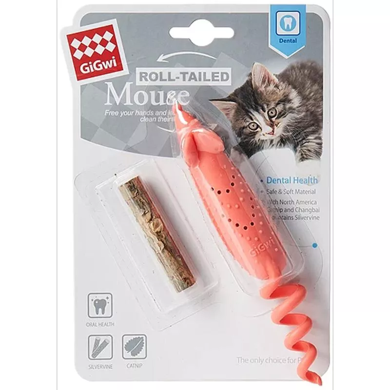 Gigwi Roll Tailed Mouse Toy For Cats (Pink)