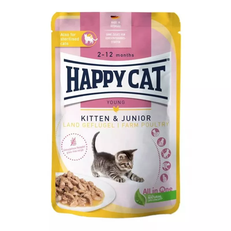 Happy Cat Meat in Sauce – Kitten & Junior Farm Poultry 85 G