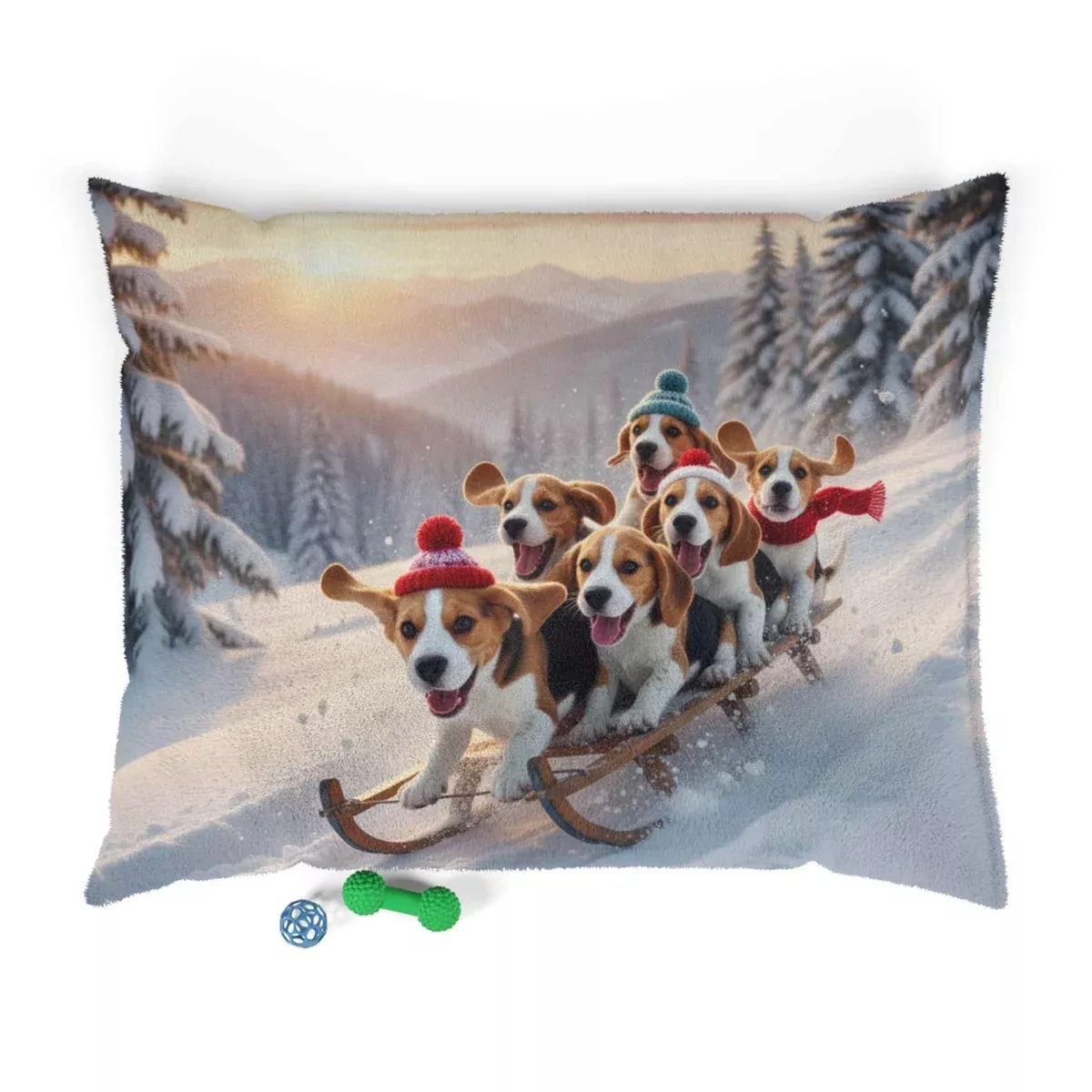 Holiday Sledding Beagle Pet Bed