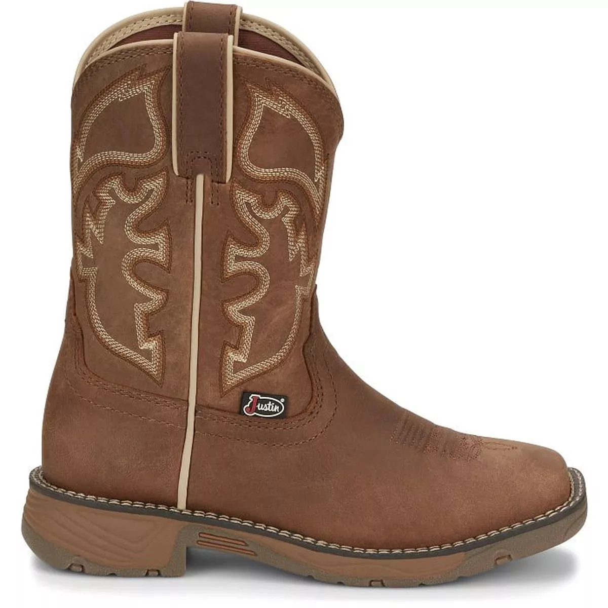 Justin Boots Kids 8 Wide Square Toe Rush Junior - Saddle Tan
