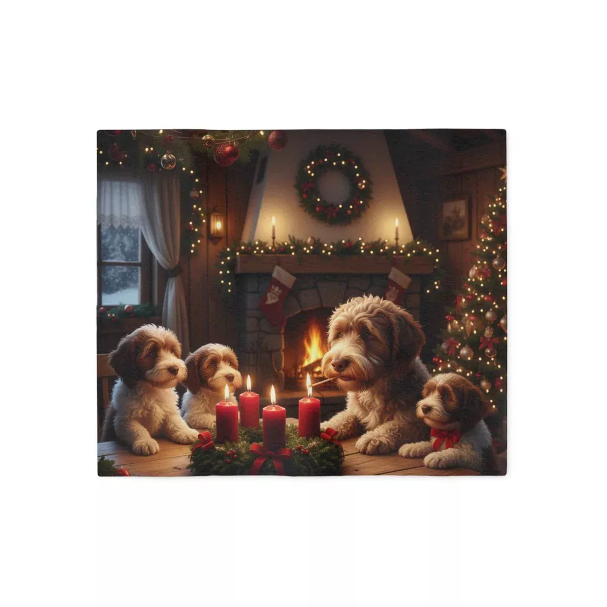 Lagotto Romagnolos Lighting an Advent Candle Blanket