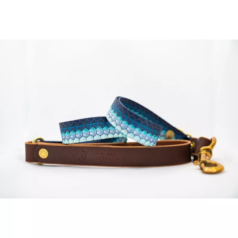 Leather & Tarpon Print Adjustable Leash