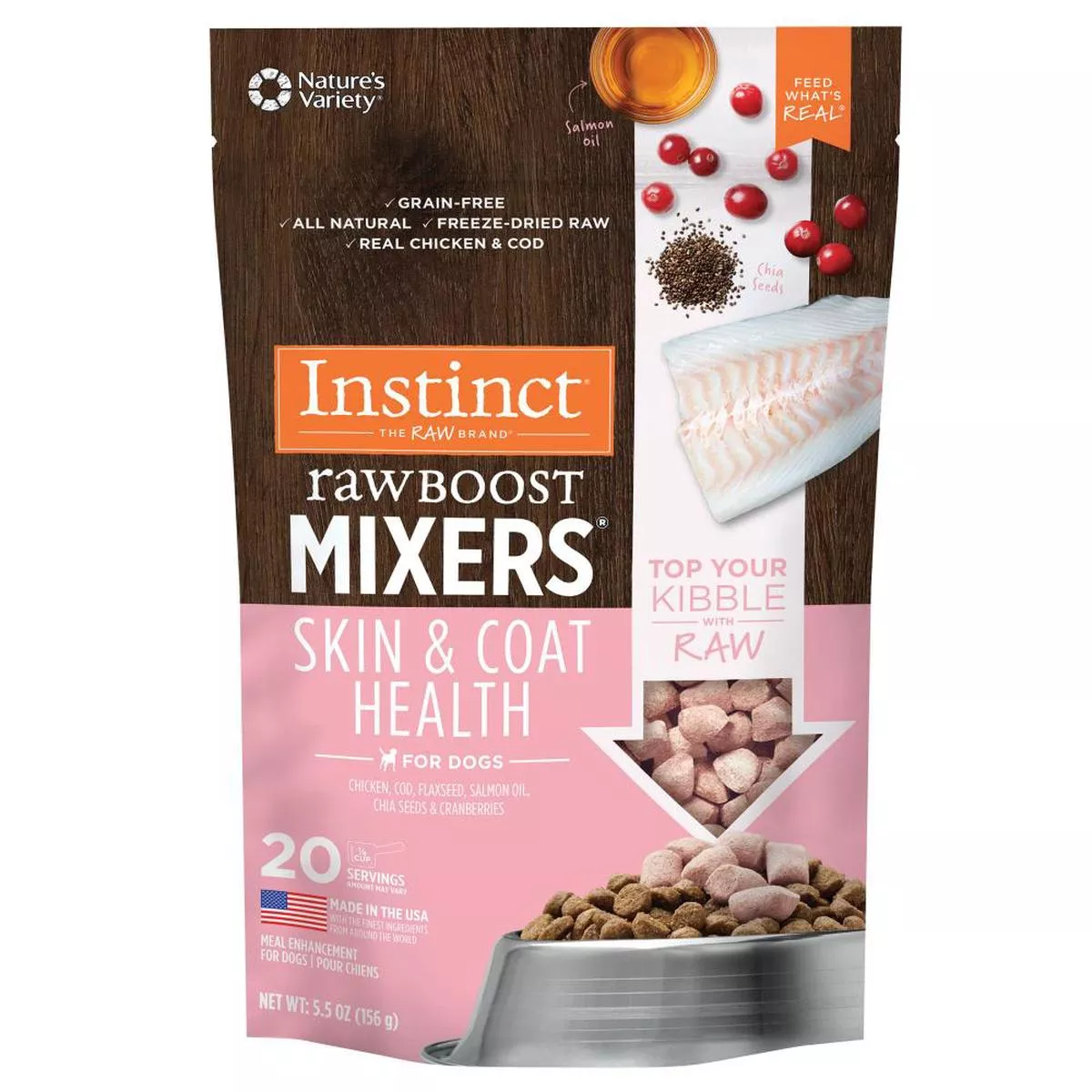 Nature’s Variety Instinct Raw Boost Mixers Grain Free Skin & Coat Health Freeze Dried Raw Dog Food Topper