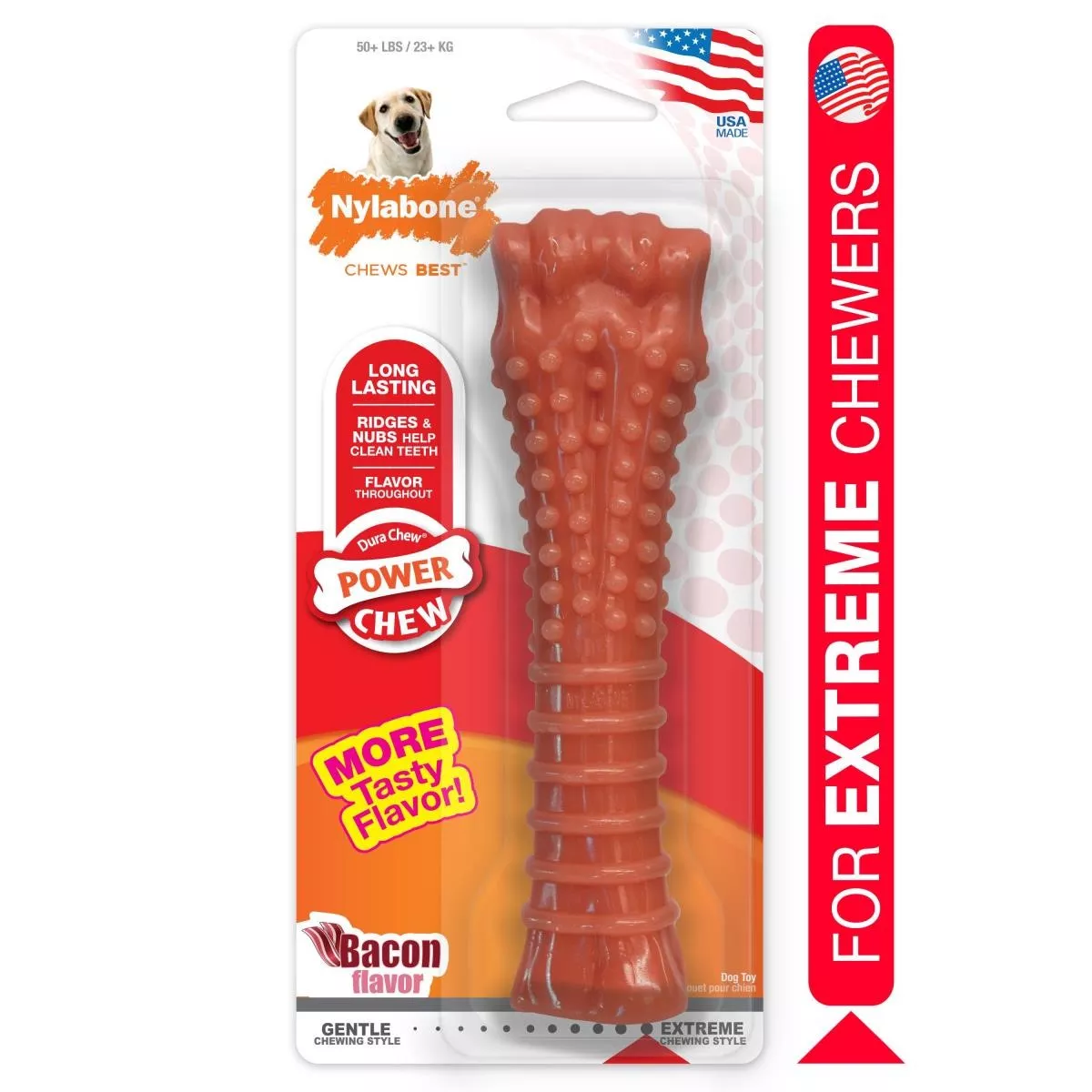 Nylabone Power Chew Durable Dog Chew Toy - Bacon - X-Large