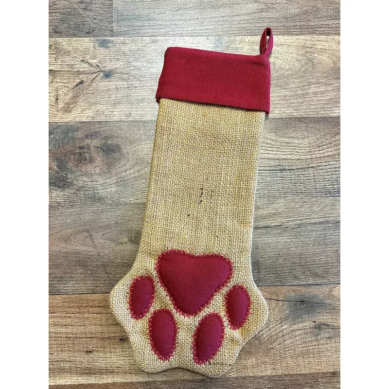 Paw Burlap Christmas Stocking