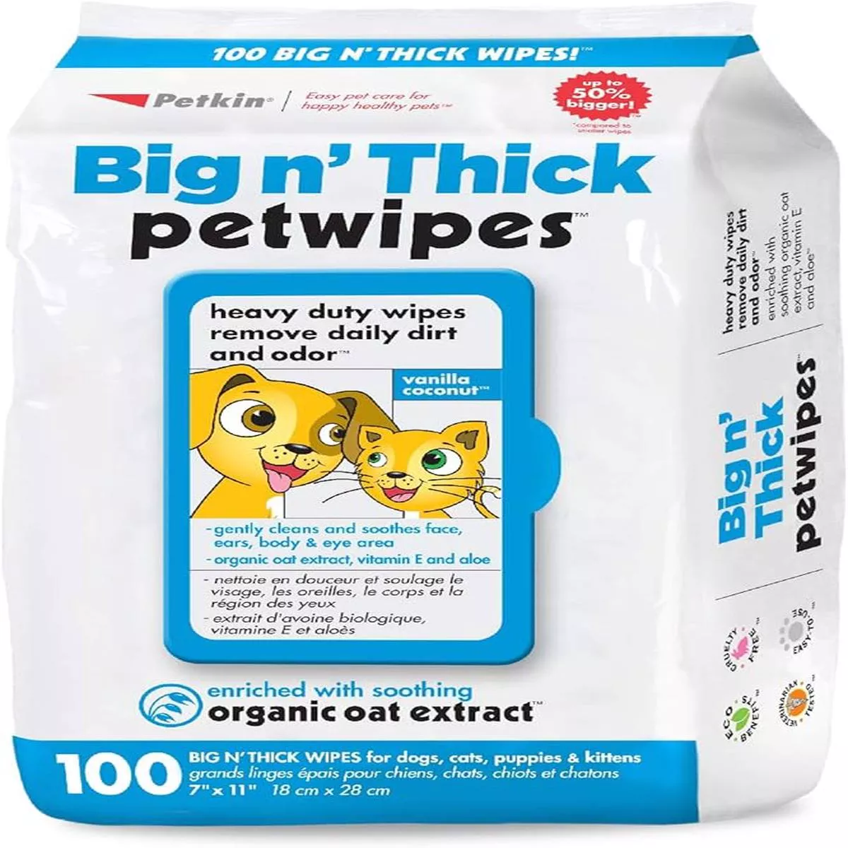 Petkin | Dog & Cat | Big ‘N Thick Pet Wipes (Extra Large) – 100 Pack