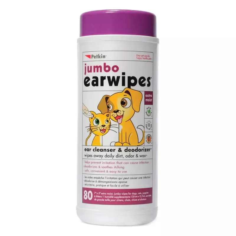 Petkin Jumbo Ear Wipes 80pk