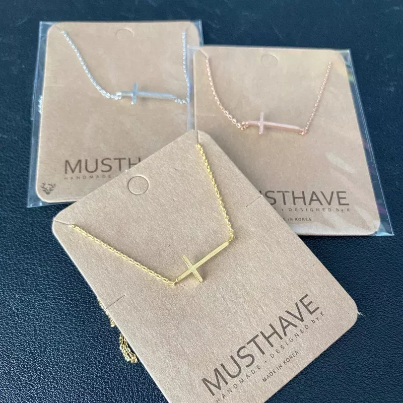 Sideways Cross Necklace Gold