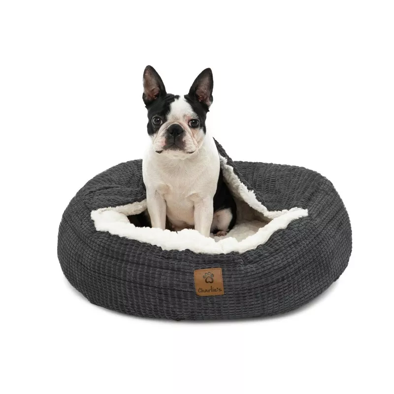 Snookie Hooded Pet Bed in Corncob Grey