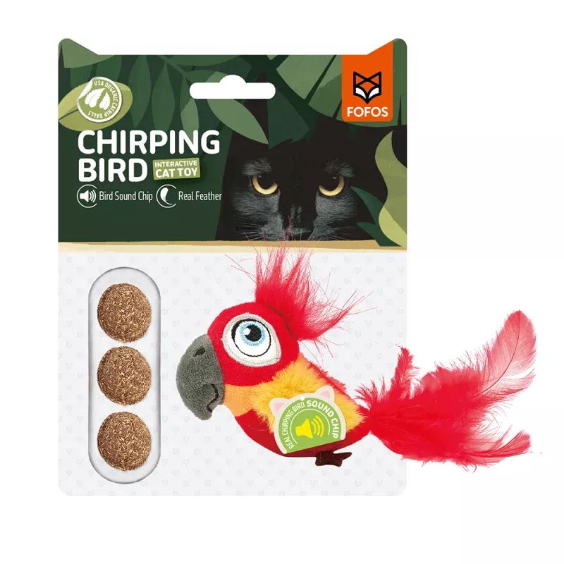 Sound Chip Parrot With Catnip Balls