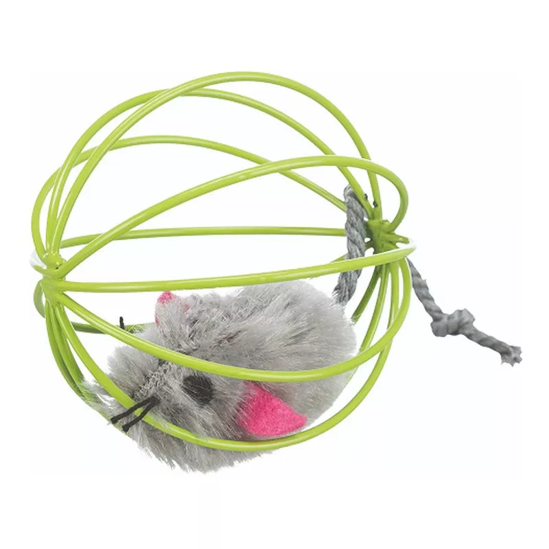 Trixie Mouse in a Wire Ball Toy for Cats (Yellow)