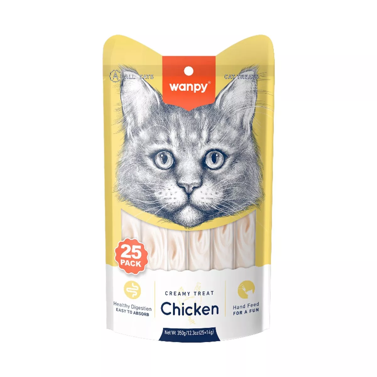 Wanpy Creamy Lickable Cat Treats Chicken 25 pcs